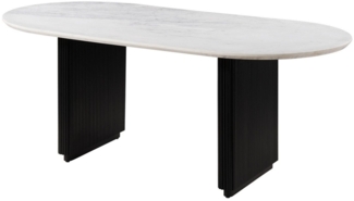 Massivmoebel24 Esstisch BARCELONA (oval Mango 220 x 100 x 76x76 schwarz lackiert / Marmor weiß BARCELONA #135)