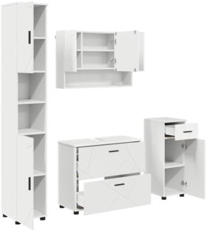 vidaXL Badezimmermöbel-Set mit Regal 4 pcs Weiß Sperrholz und Metall 3393053