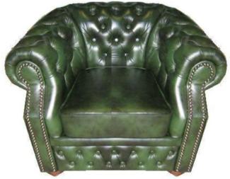 Casa Padrino Echtleder Sessel Dunkelgrün 120 x 90 x H. 80 cm - Chesterfield Sessel