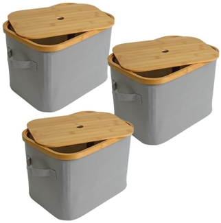 Faltbarer Bambuskorb Aufbewahrungsbox 35 x 25 x 24 cm 3er Set Aufbewahrungskorb Grau