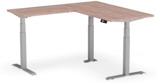 elektrisch höhenverstellbarer Schreibtisch L-SHAPE 160 x 160 x 60 - 80 cm - Gestell Grau, Platte Walnuss