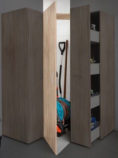 Wimex Eckschrank Multiraumkonzept (1 Tür, 2 Seitenwände, 1-St, moderne Optik, alufarbene Kunststoffgriffe) 95x95 cm Eiche Sägerau