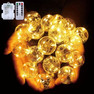 Qualra Lichterkette G40 Glühbirnen Lichterkette Außen Batterie/USB Weihnachtslichterkette, 8 Modi 3.6/9.6M Partybeleuchtung Fernbedienung Timer Garten Camping