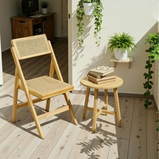 TLGREEN Klappstuhl aus Holz,Faltbar Esszimmerstuhl, (87x46x43cm Rattan Stuhl mit Wiener Geflecht, 1 St), Rattan Stuhl, Balkonstuhl, Naturfarben