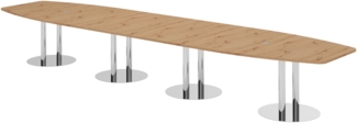 bümö Konferenztisch oval 520x130 cm großer Besprechungstisch in Asteiche, Besprechungstisch mit Chromsäulen, Meetingtisch für 18 Personen, XXL-Tisch für Besprechungsraum & Meeting, KT52S-R-C