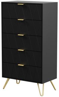 UEV Kommode mit 5 Schubladen, Highboard, Schmal Beistellschrank (Mehrzweckschrank für Wohnzimmer Schlafzimmer Büro Flur, Sideboard mit Schubladen weiß/schwarz/dunkel blau), 60x34x110cm, Schubladenschrank, Aufbewahrungsschrank, mit Kisppschutz