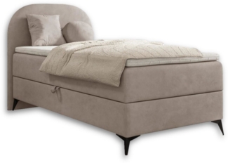 Deine Möbel 24 Boxspringbett JENNY MINI Komplettbett Polsterbett Bett Bonellfederkernmatratzen H3 (Jugendbett Hotelbett Taschenfederkernmatratzen 7 Zonen H4 optional, 2-St, Ehebett Matratzen H3 / H4 Velours Samt Beige Grau Türkis Braun), inkl Topper Be...