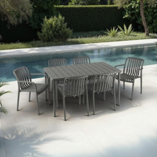 IDIMEX Garten-Essgruppe TULIPANO, moderne 6er Garten-Essgruppe wetterfest aus Alu & Kunststoff grau