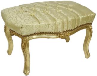 Casa Padrino Barock Fußhocker Gold Muster / Gold 60 x 40 x H. 35 cm - Handgefertigter Barock Hocker mit Glitzersteinen - Barockstil Möbel