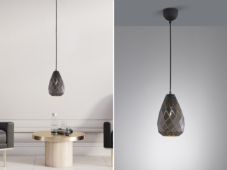 LED Pendelleuchte mit Lasercut Muster geometrisch Anthrazit innen Gold, Ø 15cm