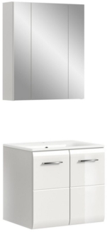 furnling Badmöbel-Set Ivy, (2-St, Spiegelschrank, Waschbeckenunterschrank inkl. Waschbecken), Badmöbel, Badezimmermöbel, Hochglanz Front, Breite 60 cm, weiß