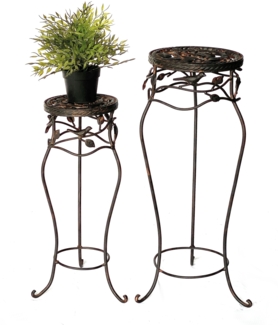 Blumenhocker Metall Schwarz Rund 2er Set 65 cm / 78 cm Blumenständer 18215 Blumensäule Antik Pflanzenständer Pflanzenhocker Vintage