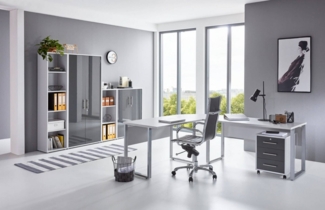 moebel-dich-auf Büromöbel-Set OFFICE EDITION, (abschließbar, 6-tlg, Set 4 + Winkelschreibtisch + Rollcontainer + Aktenschränke), abschließbare Büroschränke