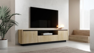 MOEBLO TV-Board RTV TARO 200 3D (Japandi TV-Möbel im modernen Industrial Stil, Eiche Cremona & Schwarz, großes Lowboard mit Stauraum, grifflose Fronten, abgerundete MDF-Kanten, elegantes Sideboard fürs Wohnzimmer), (BxHxT): 200 x 54,9 x 38,1 cm