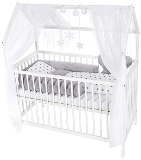 Babyhafen Kinderbett Babyhafen Hausbett Kinderbett 120x60 Matratze Minky Bettset Sterne (Komplettbettset), Komplettbett