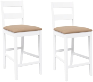 vidaXL Barhocker mit Kissen 2 Stk. Weiß Massivholz Gummibaum 4102562