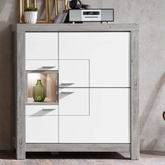 Highboard mit Front in weiß matt und Korpus Haveleiche GRONAU-55 BxHxT: 118x140x42cm