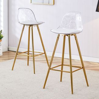 Barhocker mit transparenter Lehne, goldfarbenes Metalllgestell, modern-minimalistisch, 2er-Set,38*33*96.5 cm