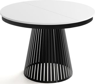WFL GROUP Esstisch Naro Black ausziehbar rund modern mit schwarzen Metallbeinen (MADE IN EU, erhältlich in 2 Größen – 100/120 cm, ausziehbar auf 180/200 cm), platzsparender Tisch mit Lamellen für Küche, Esszimmer oder Wohnzimmer