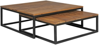 Wohnling Couchtisch AKOLA 2-teilig Massivholz 75 x 75 x 27 cm