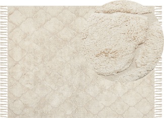 Teppich Baumwolle hellbeige 160 x 230 cm marokkanisches Muster Kurzflor SILCHAR