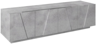 Dmora TV-Schrank Acix, niedriges Wohnzimmer-Sideboard, Fernsehständer-Basis, 100 % Made in Italy, 162 x 44 x 46 cm, Zement,