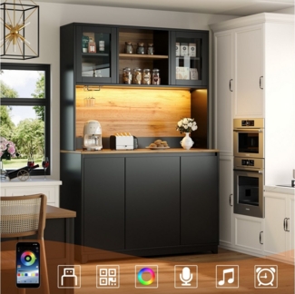 Flieks Küchenbuffet mit LED-Beleuchtung, Acryltüren, Gläserhalter und Klappen (120×40×180 cm, 1-St) Hoschschrank Küchenschrank Buffetschrank mit verstellbare Ablagen