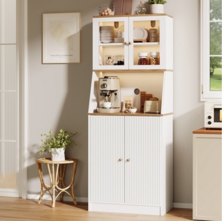 FUROKOY Küchenbuffet Hochschrank mit 4 Türen, Mehrzweckschrank (Packung, 1-St, Küchenschrank mit Verstellbaren Regalen) für Esszimmer, Küche, Wohnzimmer, 180 x 70 x 40 cm, Weiß