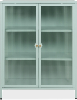 Milton 01B Kommode, mintgrün | Kommode für Wohnzimmer | Maß: B x H x T ca. 80 x 101,5 x 40 cm | Kommode mit 2 Glasrahmentüren und 2 verstellbaren Einlegeböden (Stahl) Rahmentüren und Rahmenseitenwänden mit 5 mm Wellenglas