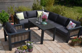 Gartenmöbel Ecklounge Calgary 223 x 289 cm + Tisch 130 x 70 cm + 1 bequemer Lounge Sessel