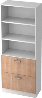 bümö office Aktenschrank mit Hängeregister-Schubladen abschließbar, Büroschrank Holz, 80cm breit in Weiß/Nussbaum - Hängeregistratur für Hängeordner, Büro Schrank mit Chromgriffen, 7300-W-N-CE