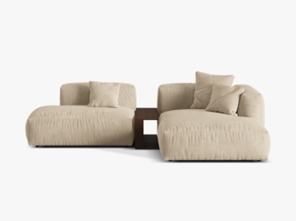 Micadoni Ecksofa Martina 2-Sitzer mit Couchtisch Samt Helles Beige Rechts
