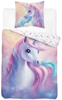 Detexpol Kinderbettwäsche Set Pferdemotiv Einhorn 100% Baumwolle, Größe: 140x200 cm, 70x80 cm, Baumwolle, 2 teilig