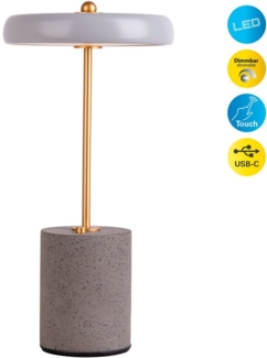 näve Tischleuchte "SETA" grau H: 30 cm, Ein-/Ausschalter, LED fest integriert, Warmweiß, Dimmbar per Berührungssensor,