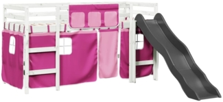 vidaXL Kinderhochbett mit Vorhängen Rosa 80x200 cm Massivholz Kiefer 3309070