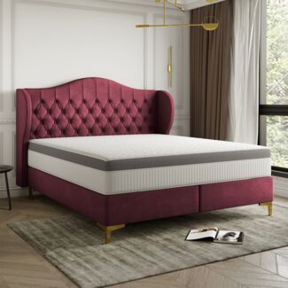 Polsterbett Doppelbett PELAGIO Stoff Whisper Bordeauxrot 140x200cm inkl. Matratze