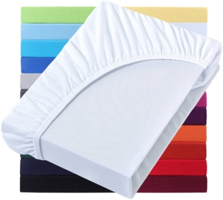 NatureMark Spannbettlaken Jersey Basic Spannbetttuch, 100% Baumwolle, Gummizug: rundum, (1 Stück), in vielen Größen und Farben, bis 40cm Steghöhe, 200x220 cm, Weiß