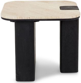 IDIMEX Couchtisch DELHI, Beistelltisch 50 cm aus Travertin und Mango Massivholz Beige/Schwarz