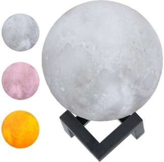 Grundig LED Nachtlicht Mond Lampe 3D Nachtlampe Mondkugel Tischlampe Mondlicht Tischleuchte, LED fest integriert, Natürliches Weiß, Stimmungsvolles Orange, Mystisches Rosa, leuchtet in 3 Farben