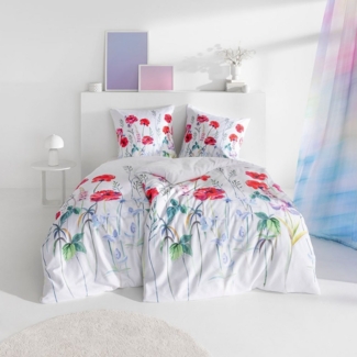 Estella Mako-Satin Bettwäsche Impulse Christy 155x220 + 1 x Kissen 80 x 80 Floral rot