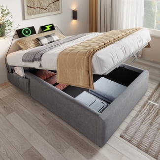 HAUSS SPOLE Polsterbett 90×200cm mit USB- C, Vollflächiger Lattenrost, Ohne Kopfteil Baumwolle (2-tlg)