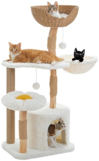 PETEPELA Kratzbaum 120 cm Moderner Kratzbaum für große Katzen Holz beige, natur Sisal und Holz