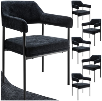 tectake Esszimmerstuhl Armlehnstuhl Doé, gepolstert, Stahlbeine (Set, 6 St), Große Sitzschale, durchgehende Arm- & Rückenlehne, bequemer Polsterung