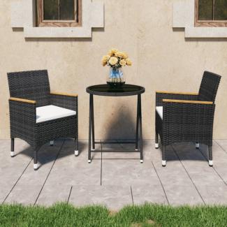 vidaXL 3-tlg. Bistro-Set Poly Rattan und Hartglas Schwarz 3058384