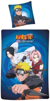 Naruto Shippuden blaue Flanell Bettwäsche Set (2-tlg. ) mit Sakura und Sasuke 135x200 + 80x80 cm mit Reißverschluss