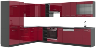 Eckküche Fame-Line Bordeaux Hochglanz/Anthrazit 347 x 46 cm ohne Arbeitsplatte Vicco