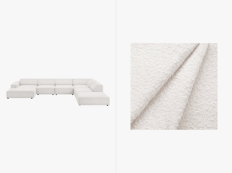 Micadoni Panorama-Ecksofa Jodie 7-Sitzer Rechts Boucle Baloo Weiß