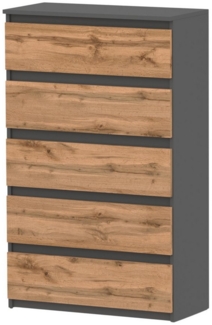 KOSETO Kommode - Moderne Schubladenkommode mit 5 Schubladen für Wohnzimmer - 70cm, Kratzfest, Griffloses Design, Viel Stauraum, Laminierte Platte