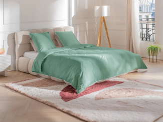 Vente-unique - Bettwäsche-Set aus Baumwollperkal 80 Fäden/cm² – Bettbezug 240 x 260 cm + 2 Kissenbezüge 63 x 63 cm – Mandelgrün mit weißer Paspel – AGAMI von PALACIO