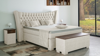 Meisterbetten Boxspringbett Oslo 160x200 in MS-Nature, Matratzenbezug Oslo, Ergoflex-Topper